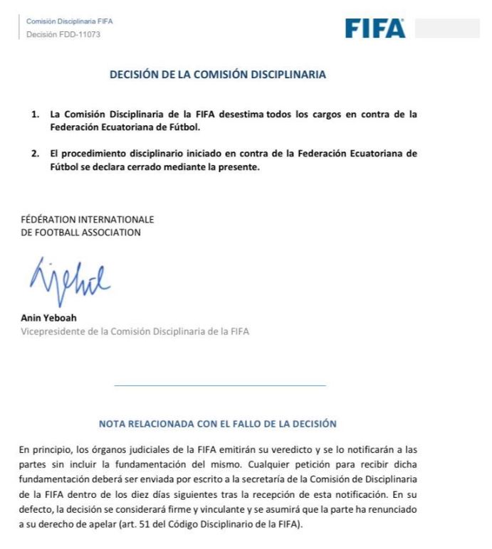 FIFA falló a favor de Ecuador y va a Catar