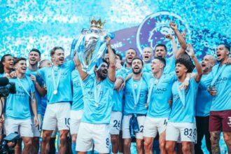 Celebración del Manchester City tras el título de Premier League 2022/23