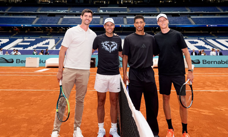 Courtois, Sinner, Bellingham y Nadal jugaron tenis en el Bernabéu